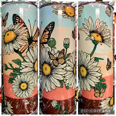 Daisy Sand Butterflies RTS Finished Tumblers/Sublimation Transfers
