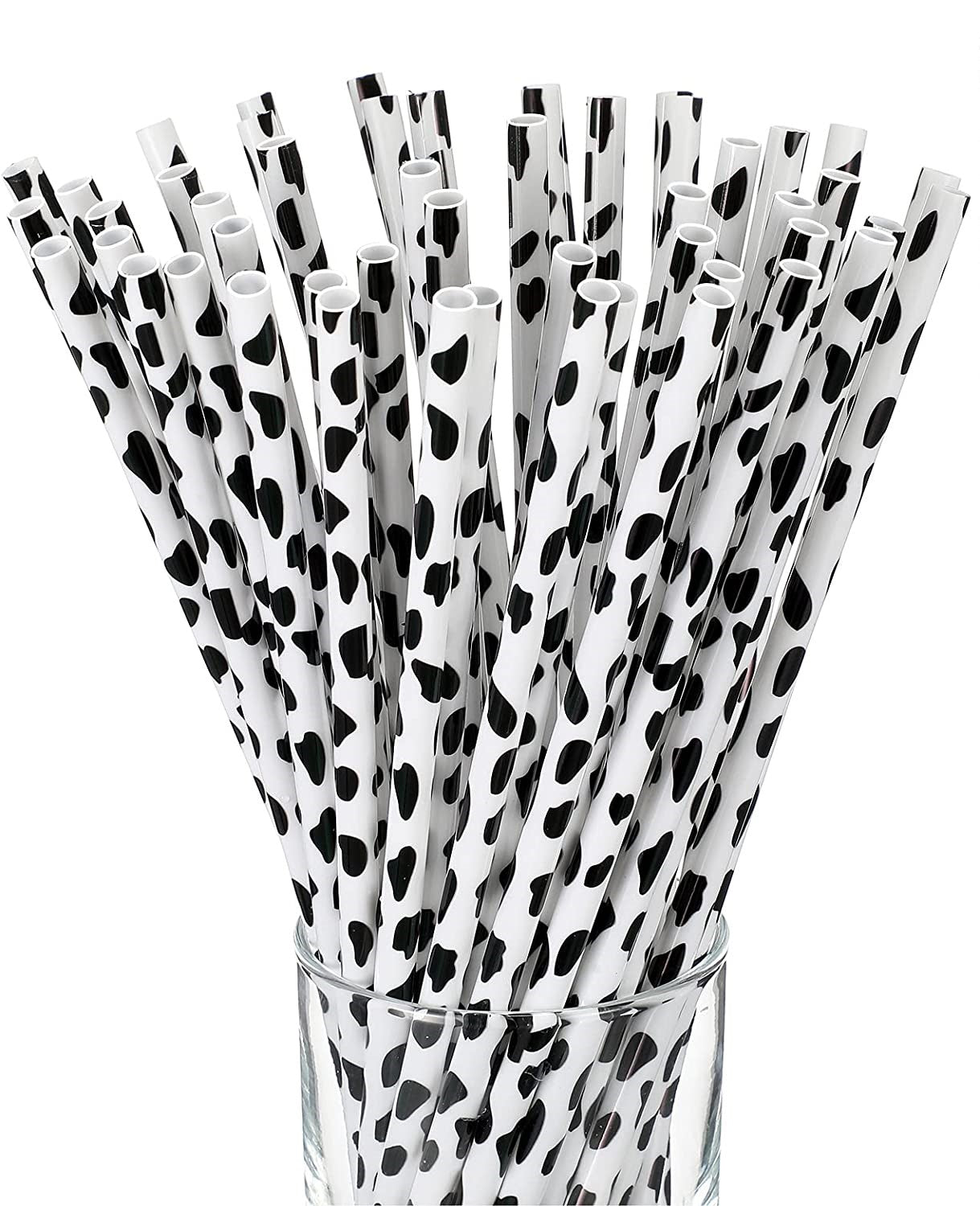 Cow Print Plastic Drinking Straws Black and White