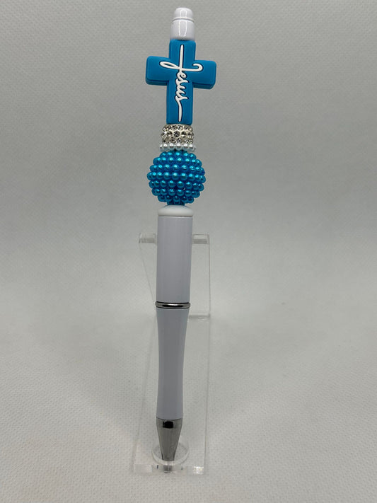 Blue Jesus Cross Custom Pens