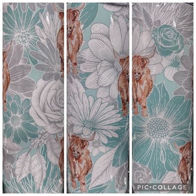 Highland Blue Flower RTS Finished Tumblers/Sublimation Transfers