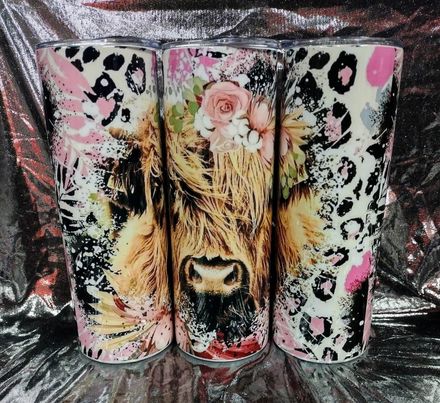 Highland Cow Pink RTS Finished Tumblers/Sublimation Transfers