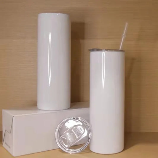 RTS 20oz sublimation blanks straight skinny tumblers with plastic straw